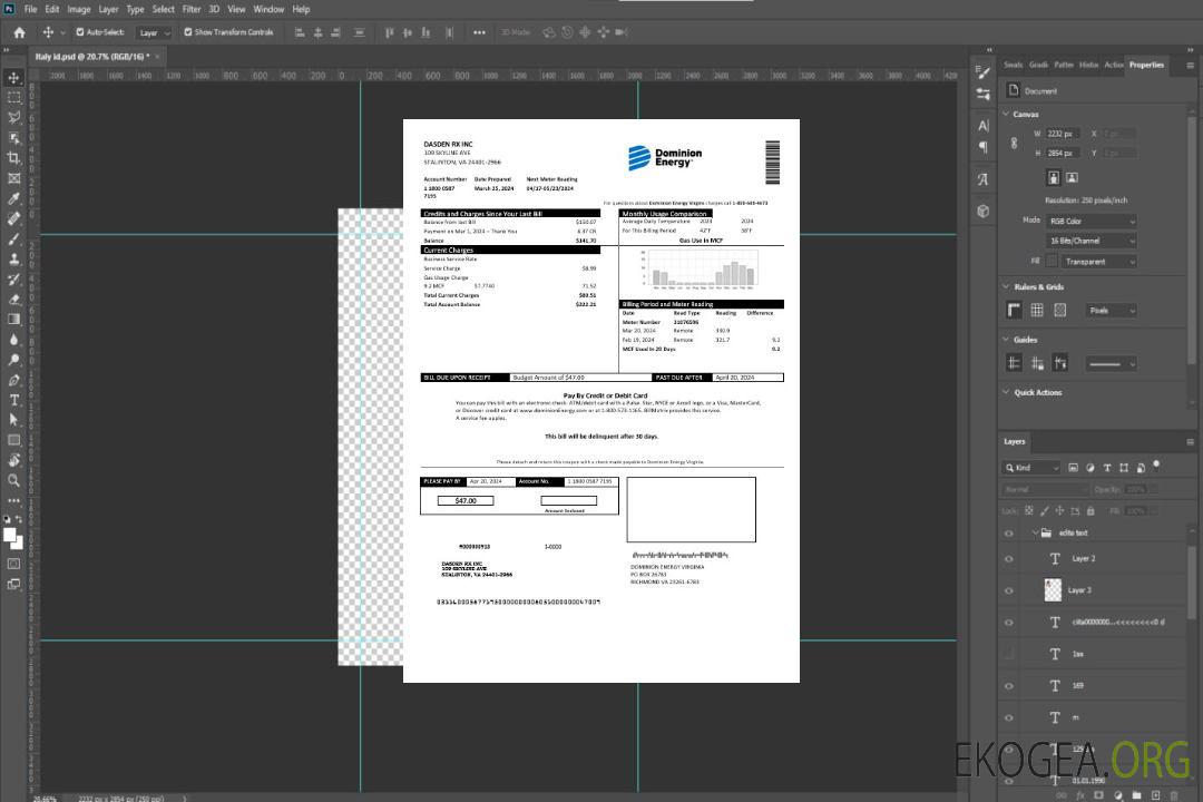 Modèle de facture de services publics de USA Dominion Energy aux formats Word et PDF template